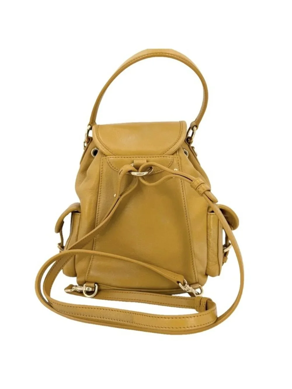 Miu Miu 2-Way Backpack Handbag Mustard Miu Miu Leather Yellow Gold Vintage